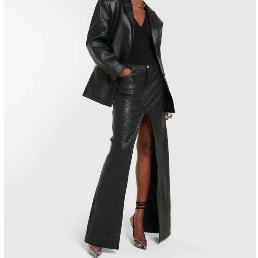 DAVID KOMA Black Leather Split Maxi Skirt 14